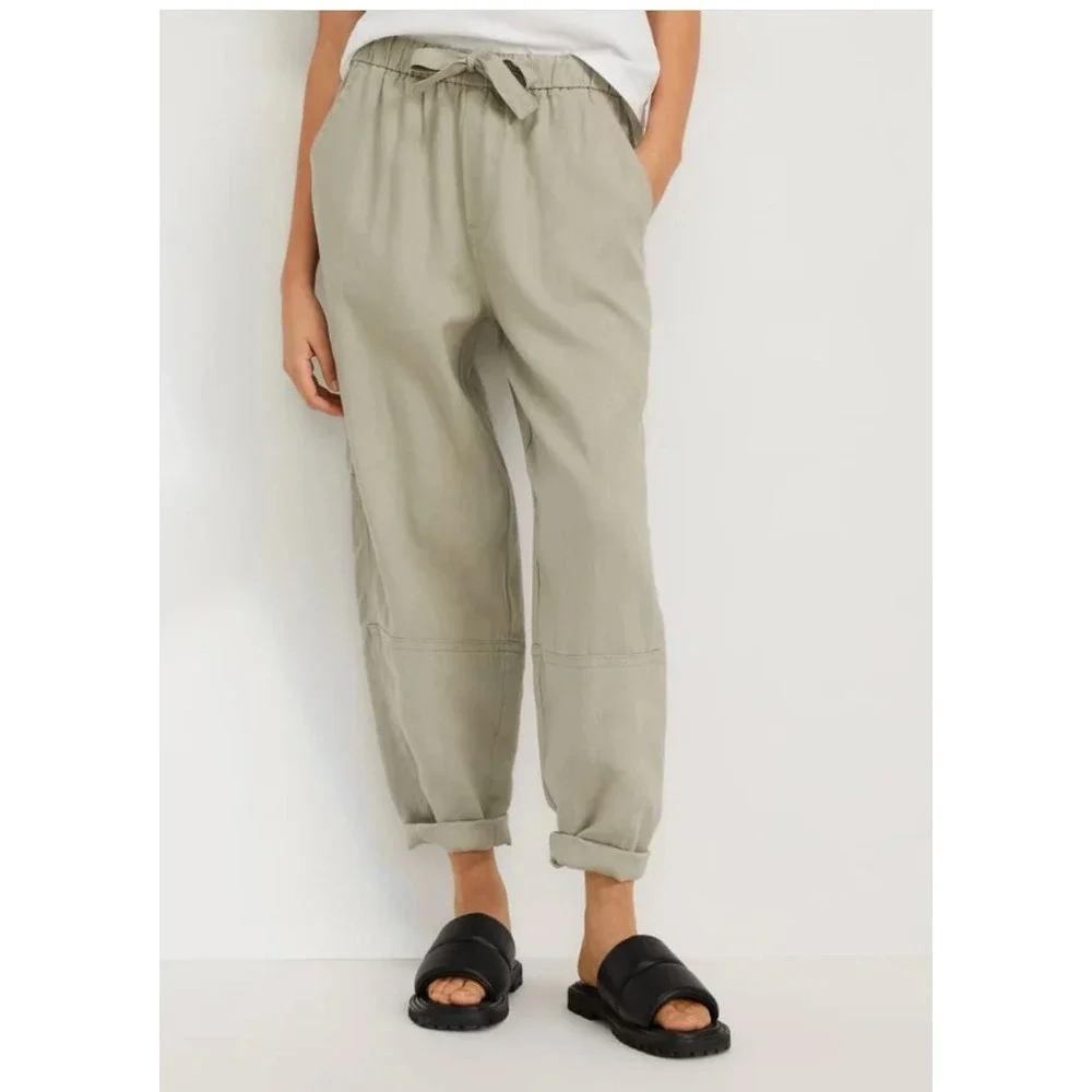Everlane The Linen Pull-On Barrel Pant XS Seagrass Green Elastic Waist Coastal
